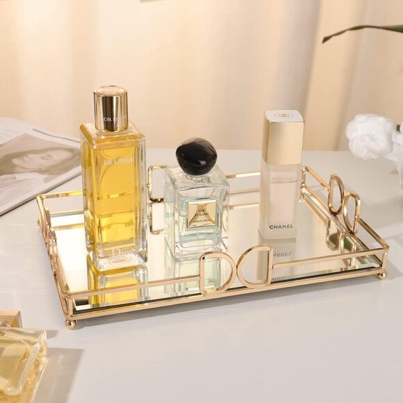 Gold Mirror Tray: Elegant Makeup/Vanity Tray, Luxury Rust-Proof Glass for Bathro - Picture 7 of 7
